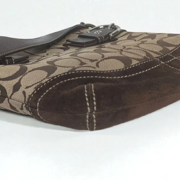 Coach 3577 Vintage Signature Canvas Shoulder Bag Leather Trim Buckle 2005 - Picture 8 of 16